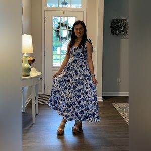 NWT- Self Tie Shoulder Strap Italian Silk Dress